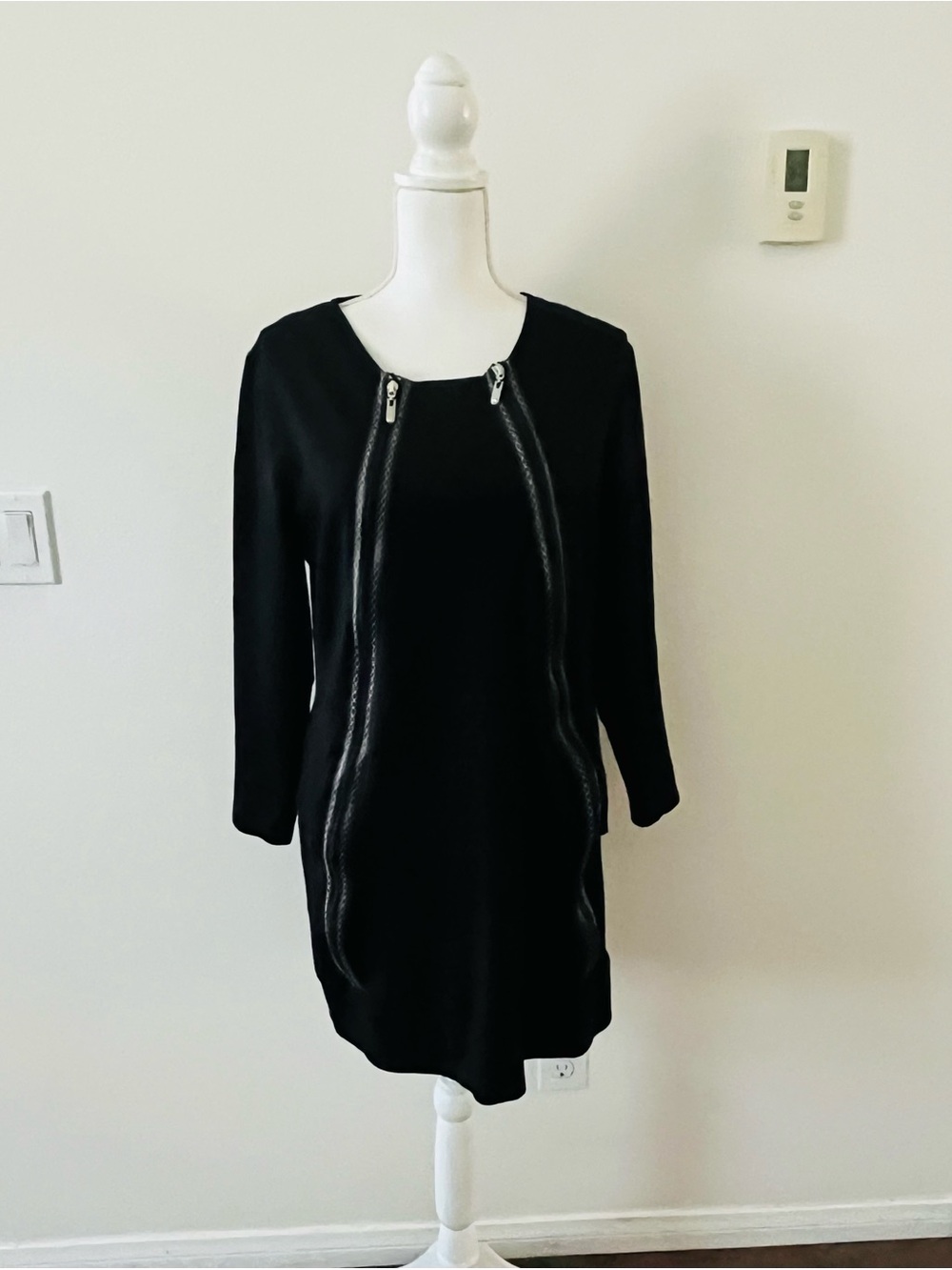 Milano Black Long Sleeve Dress with Decorative Zips
